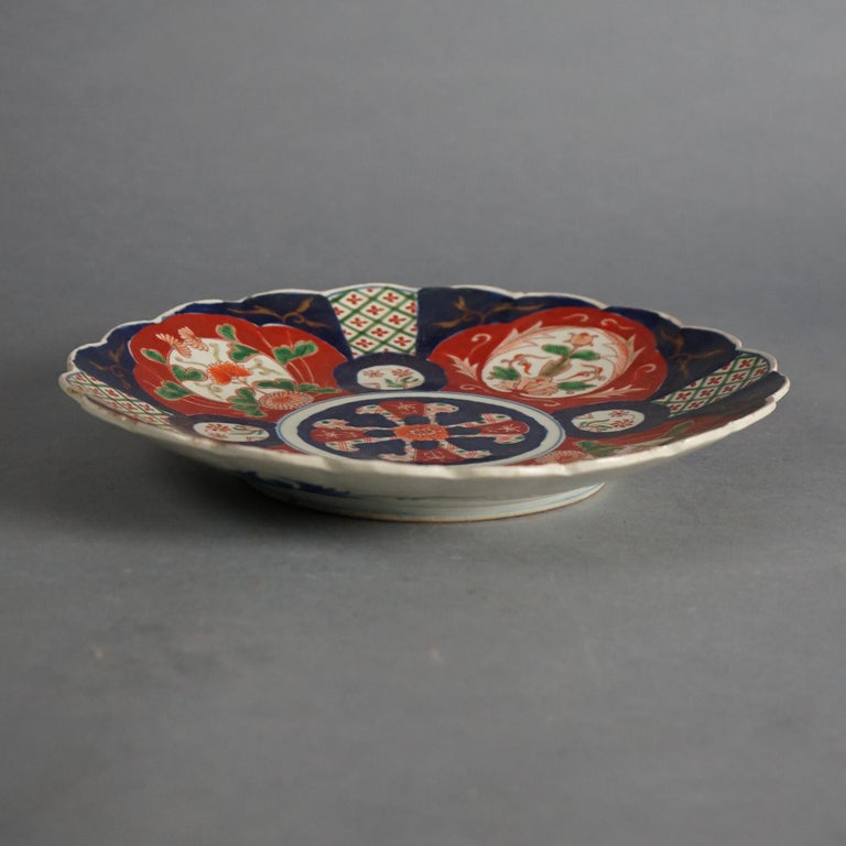 Antique Japanese Imari Charger with Garden Flowers C1920