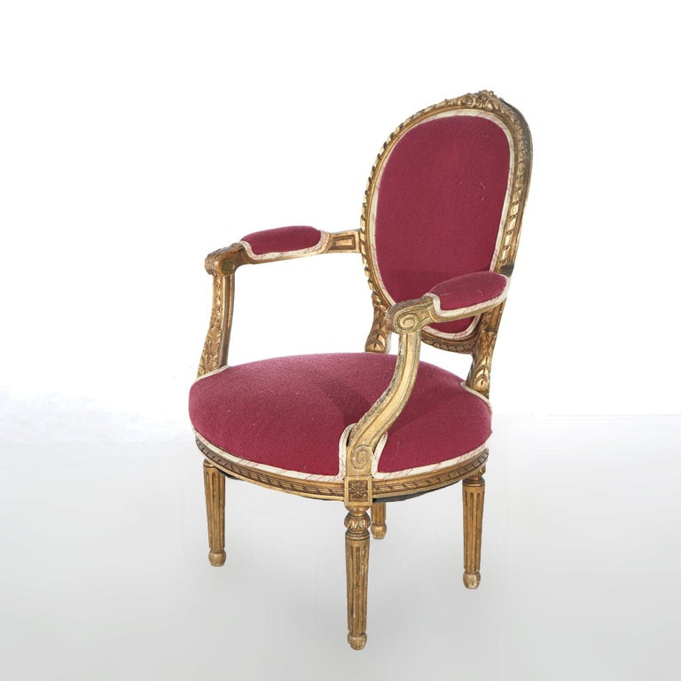 Pair of Antique French Louis XVI Style Giltwood Armchairs C1920