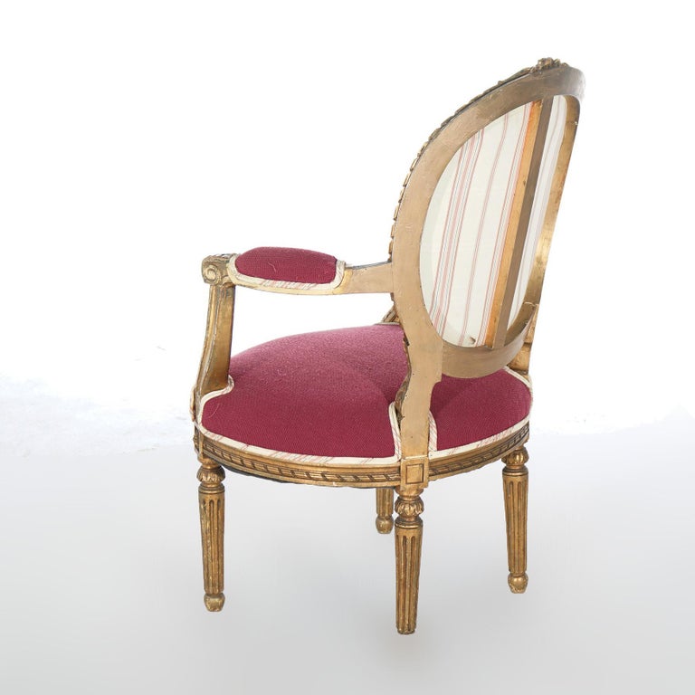 Pair of Antique French Louis XVI Style Giltwood Armchairs C1920