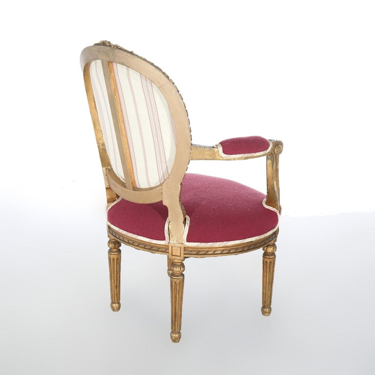 Pair of Antique French Louis XVI Style Giltwood Armchairs C1920