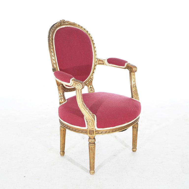 Pair of Antique French Louis XVI Style Giltwood Armchairs C1920