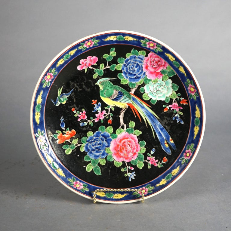 Pair of Antique Chinese Enameled Chargers with Birds C1920