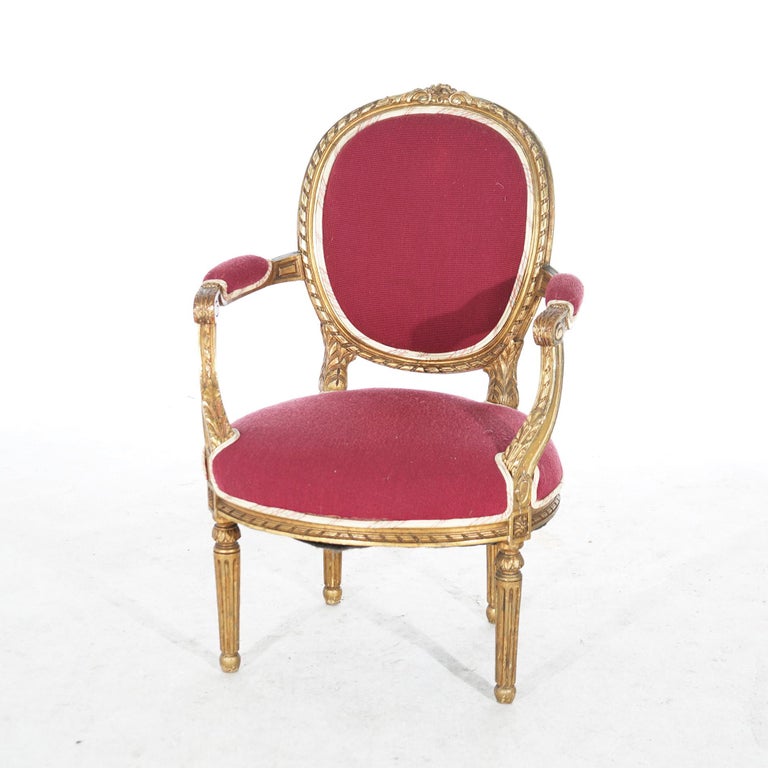 Pair of Antique French Louis XVI Style Giltwood Armchairs C1920