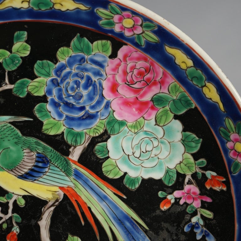 Pair of Antique Chinese Enameled Chargers with Birds C1920