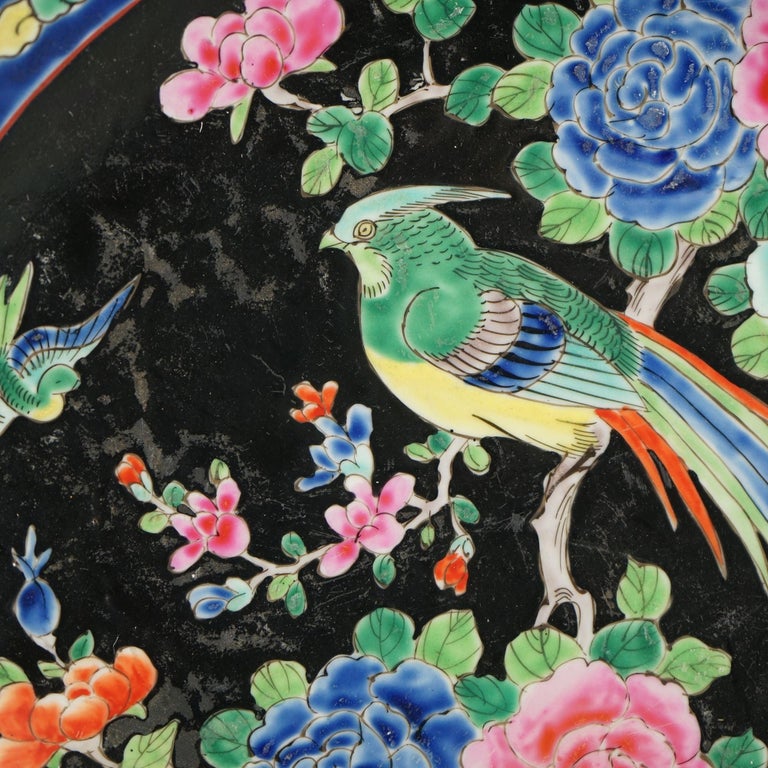 Pair of Antique Chinese Enameled Chargers with Birds C1920