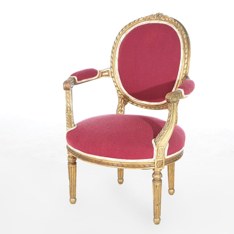 Pair of Antique French Louis XVI Style Giltwood Armchairs C1920
