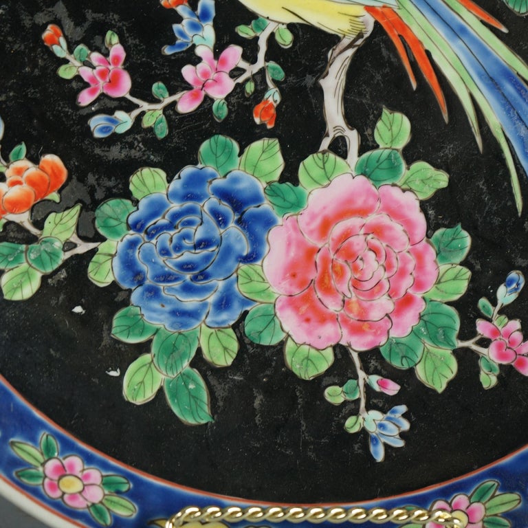 Pair of Antique Chinese Enameled Chargers with Birds C1920