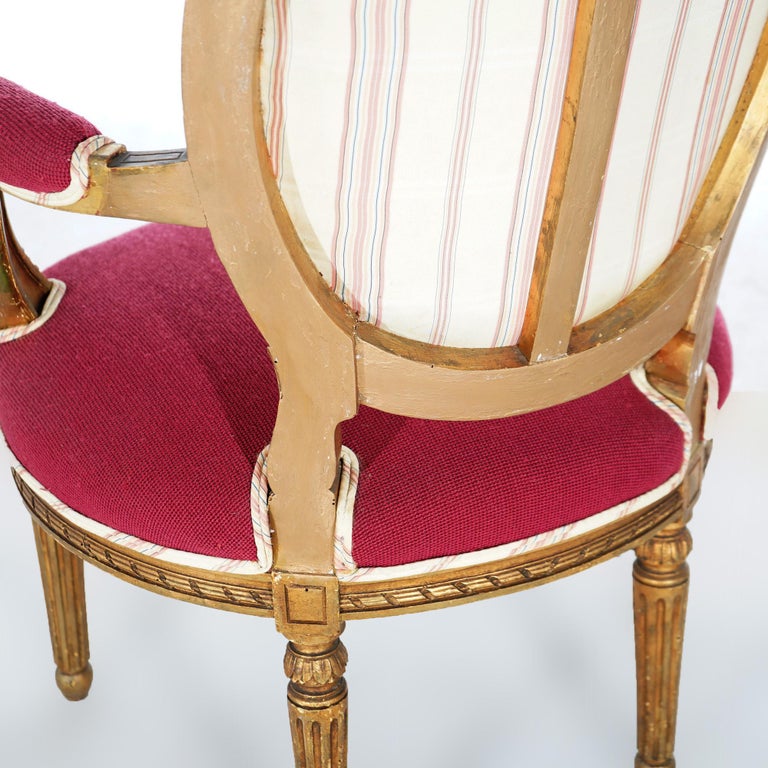 Pair of Antique French Louis XVI Style Giltwood Armchairs C1920