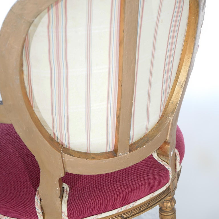 Pair of Antique French Louis XVI Style Giltwood Armchairs C1920