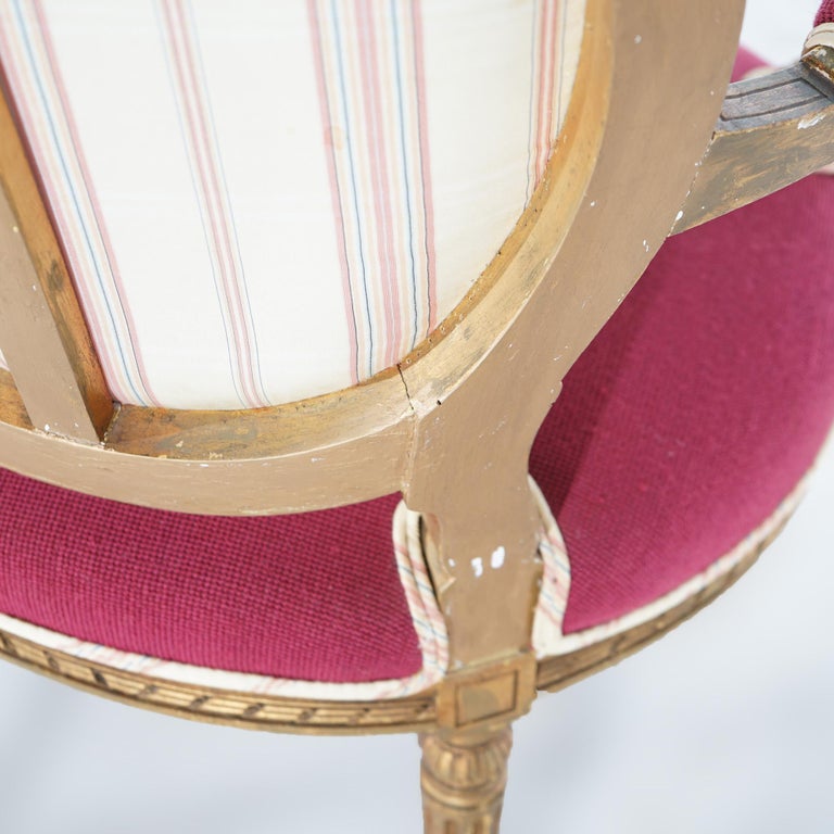 Pair of Antique French Louis XVI Style Giltwood Armchairs C1920