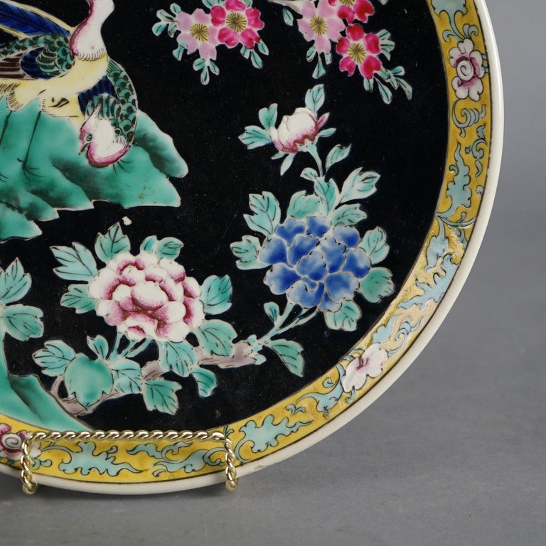 Pair of Antique Chinese Enameled Chargers with Birds C1920