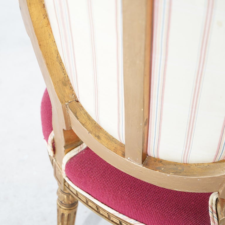 Pair of Antique French Louis XVI Style Giltwood Armchairs C1920