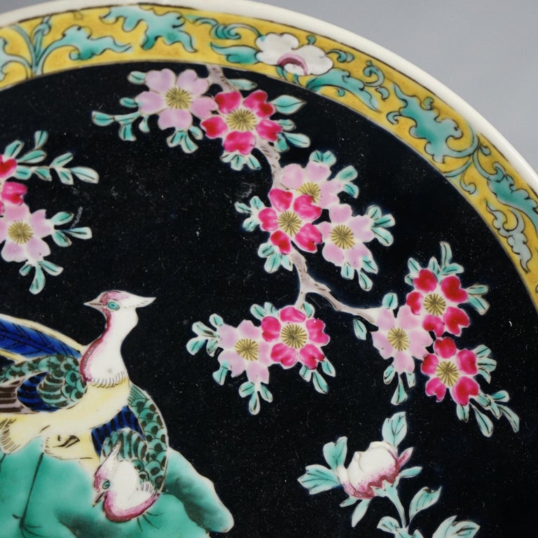 Pair of Antique Chinese Enameled Chargers with Birds C1920