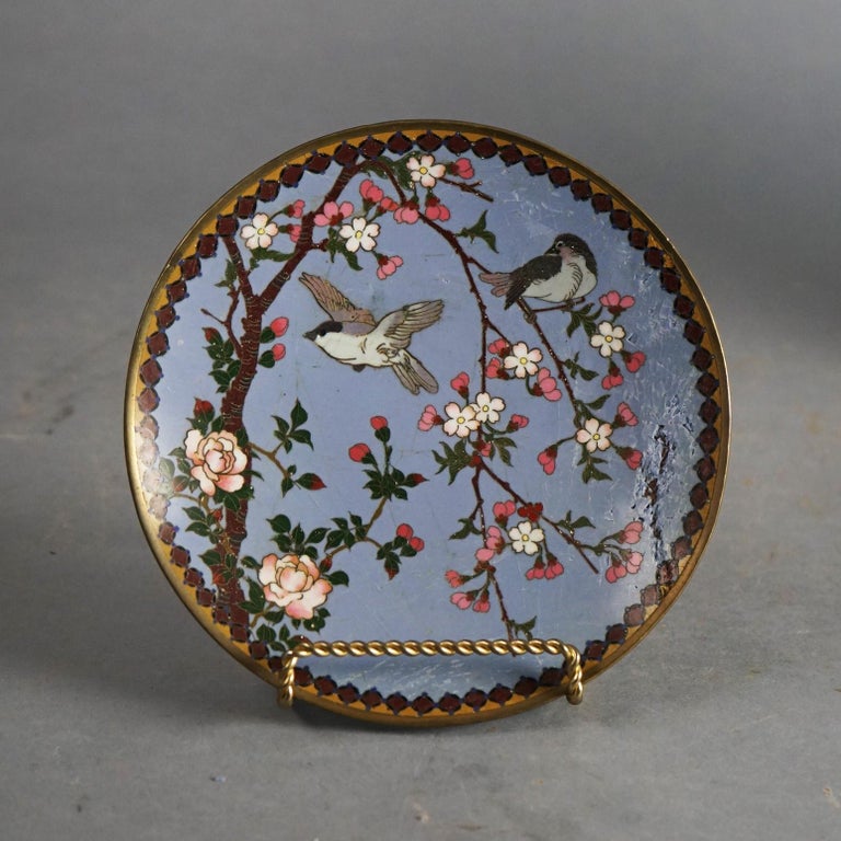 Four Antique Chinese Cloisonne Enameled Plates C1920