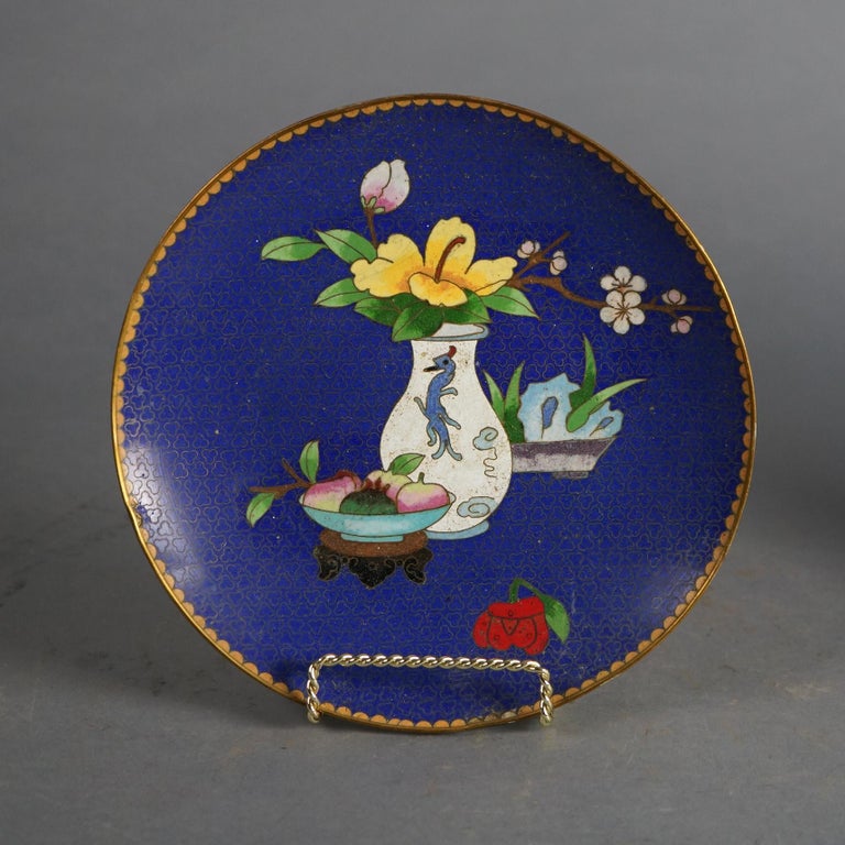 Four Antique Chinese Cloisonne Enameled Plates C1920