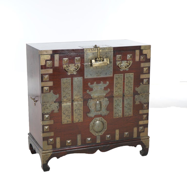 Japanese Hardwood & Brass Tonsu Bar Cabinet 20th C