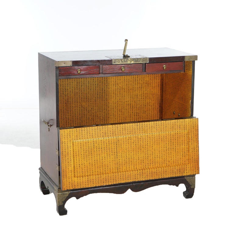 Japanese Hardwood & Brass Tonsu Bar Cabinet 20th C