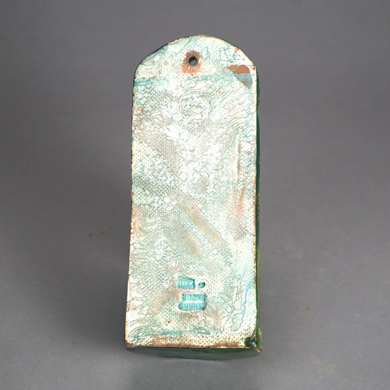 Antique Monmouth Pottery Slab Terra Cotta Candle Sconce, Bucks County, c1910
