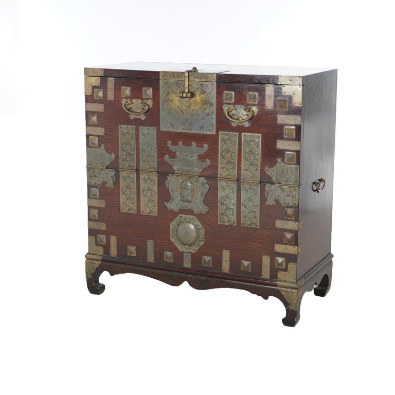 Japanese Hardwood & Brass Tonsu Bar Cabinet 20th C