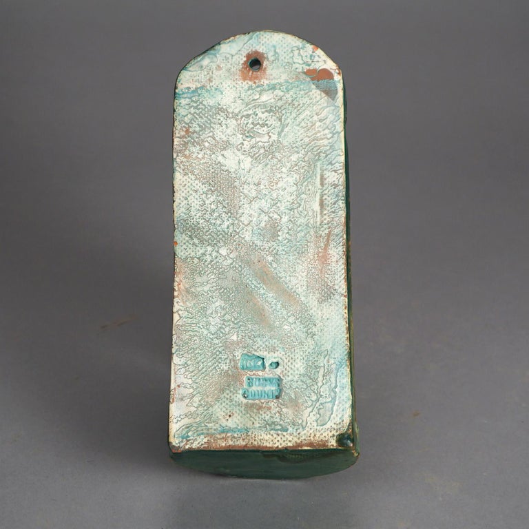 Antique Monmouth Pottery Slab Terra Cotta Candle Sconce, Bucks County, c1910