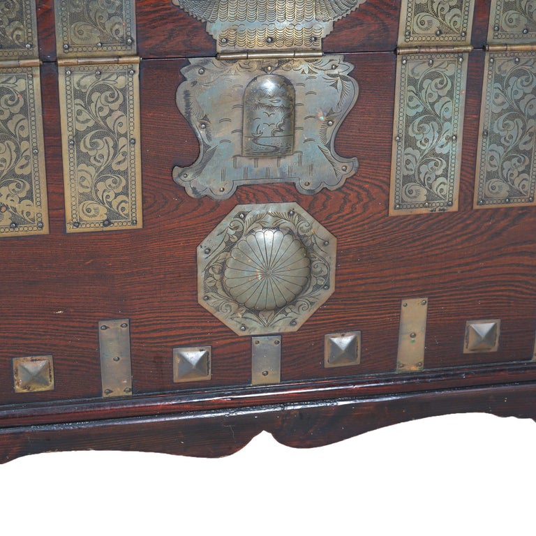 Japanese Hardwood & Brass Tonsu Bar Cabinet 20th C