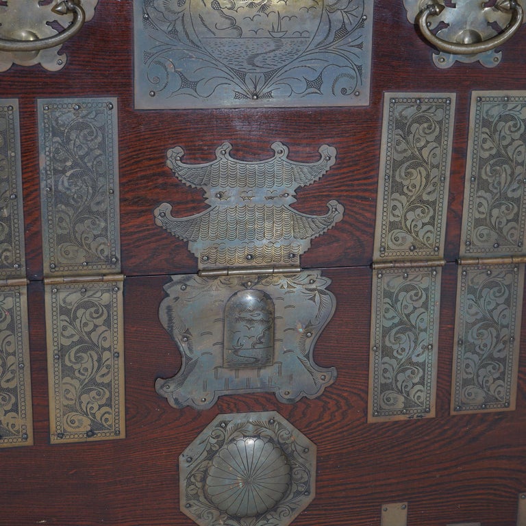 Japanese Hardwood & Brass Tonsu Bar Cabinet 20th C
