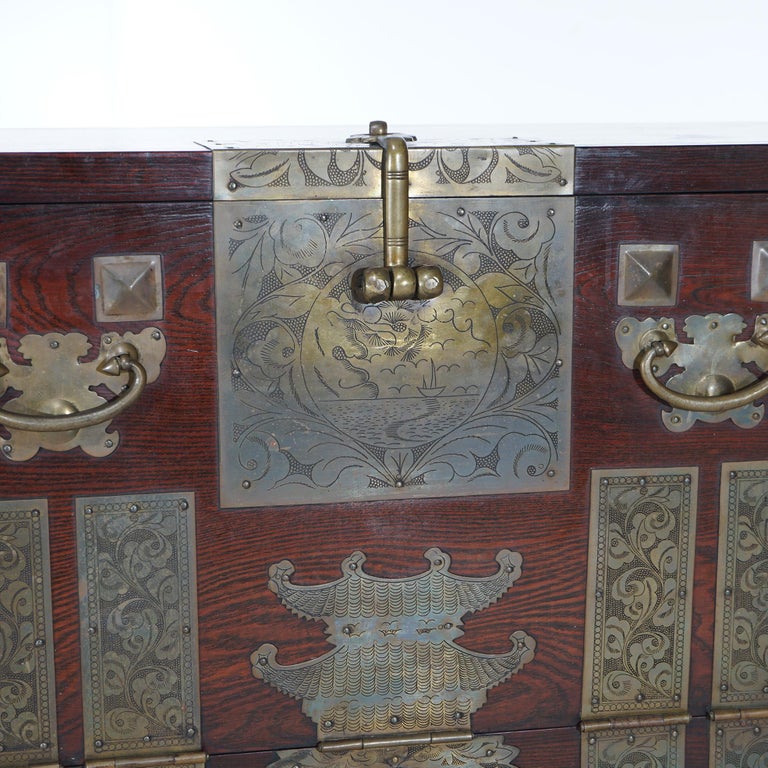 Japanese Hardwood & Brass Tonsu Bar Cabinet 20th C