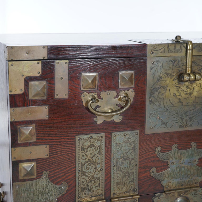 Japanese Hardwood & Brass Tonsu Bar Cabinet 20th C
