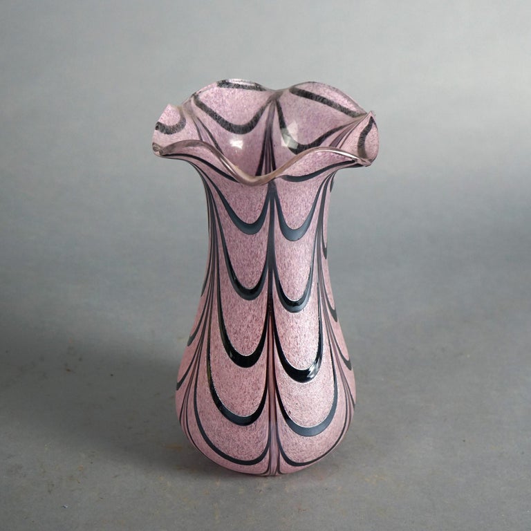 Austrian Loetz School Flared Art Glass Vase with Silver Drape Overlay C1930
