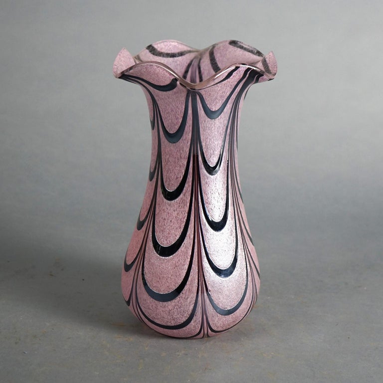 Austrian Loetz School Flared Art Glass Vase with Silver Drape Overlay C1930