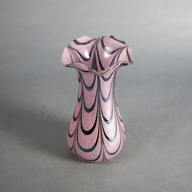 Austrian Loetz School Flared Art Glass Vase with Silver Drape Overlay C1930