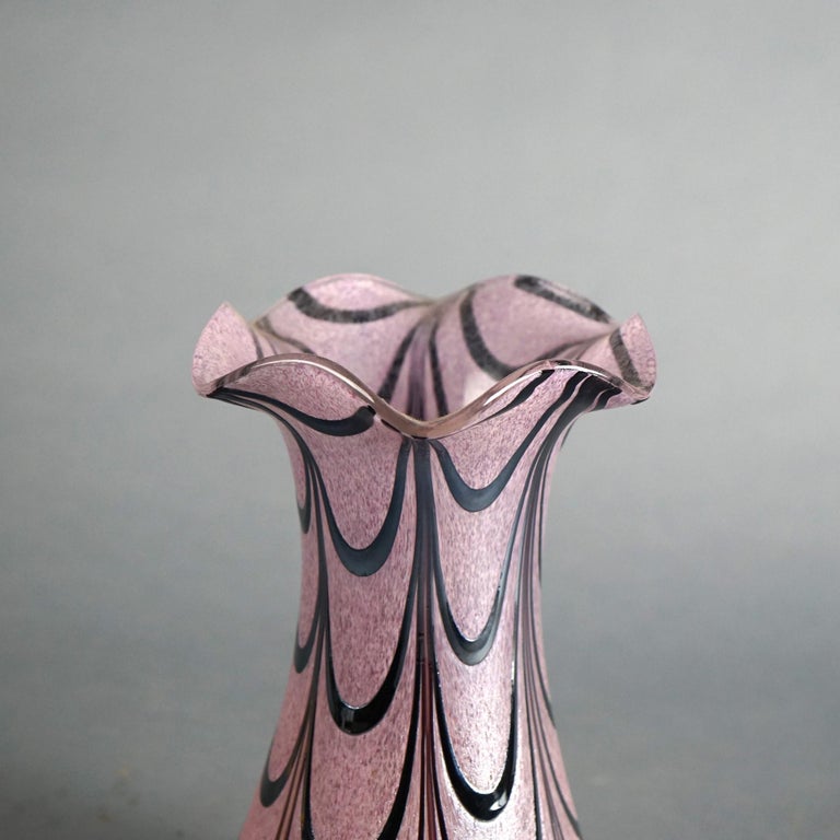 Austrian Loetz School Flared Art Glass Vase with Silver Drape Overlay C1930