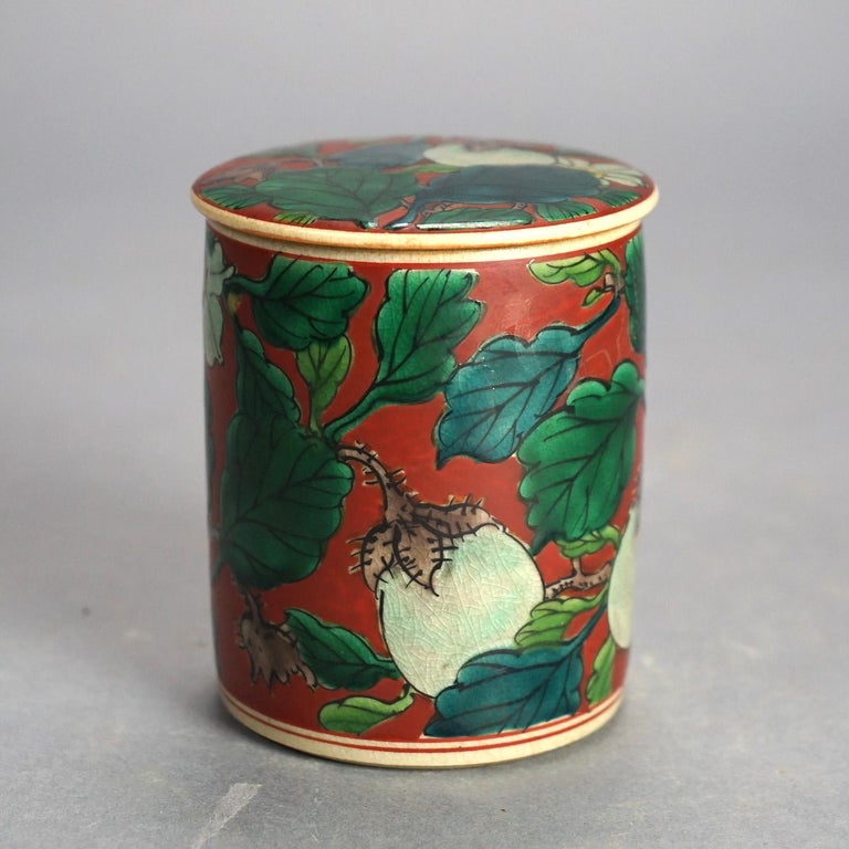 Antique Asian Enameled Hand Painted Porcelain Tea Canister with Fruit C1920