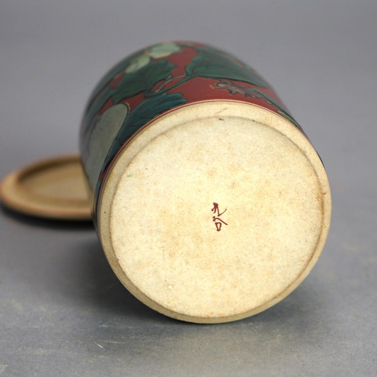 Antique Asian Enameled Hand Painted Porcelain Tea Canister with Fruit C1920
