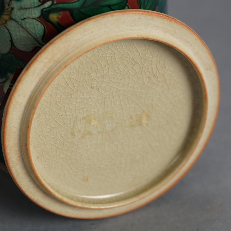 Antique Asian Enameled Hand Painted Porcelain Tea Canister with Fruit C1920