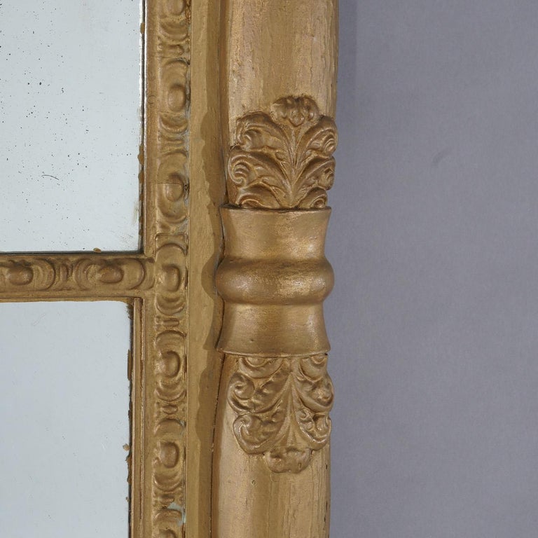 Antique American Classical Empire Balustrade Form Giltwood Wall Mirror C1840