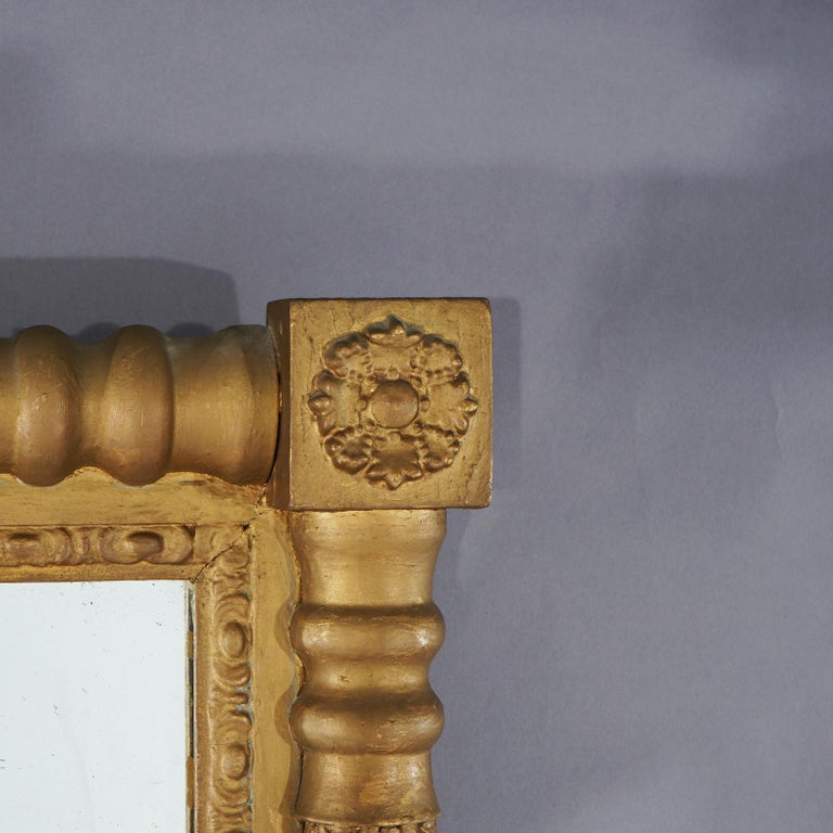 Antique American Classical Empire Balustrade Form Giltwood Wall Mirror C1840