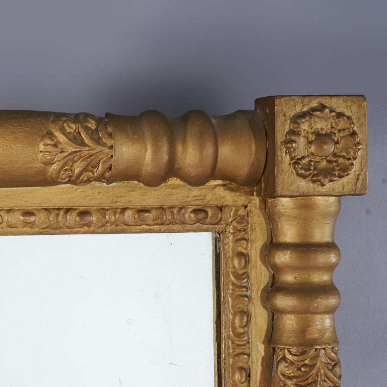 Antique American Classical Empire Balustrade Form Giltwood Wall Mirror C1840