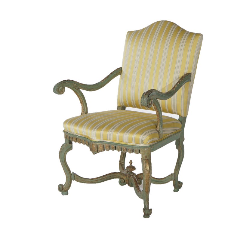 Antique Italian Venetian Polychromed Armchair with Inverted Bellflowers 19thC