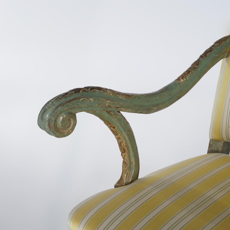 Antique Italian Venetian Polychromed Armchair with Inverted Bellflowers 19thC