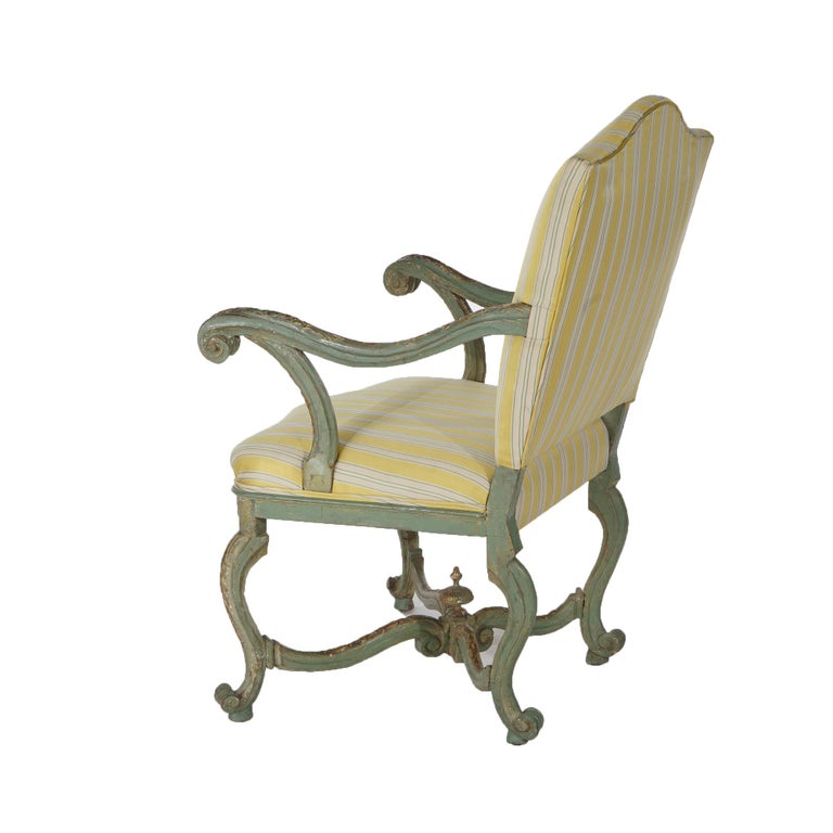 Antique Italian Venetian Polychromed Armchair with Inverted Bellflowers 19thC