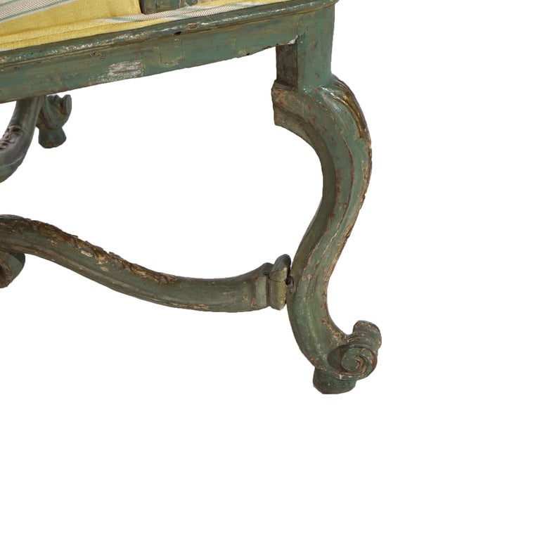 Antique Italian Venetian Polychromed Armchair with Inverted Bellflowers 19thC