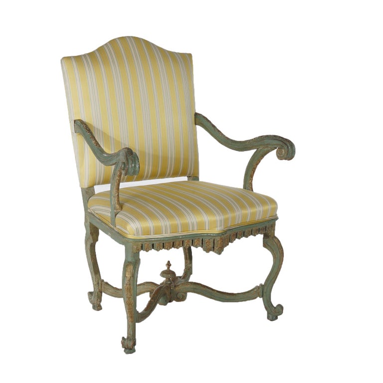 Antique Italian Venetian Polychromed Armchair with Inverted Bellflowers 19thC