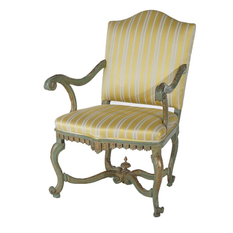 Antique Italian Venetian Polychromed Armchair with Inverted Bellflowers 19thC