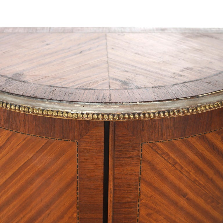 Two Antique Antique French Satinwood Inlaid Marquetry Demilune Side Tables C1920
