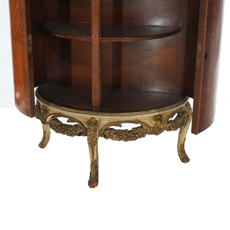 Two Antique Antique French Satinwood Inlaid Marquetry Demilune Side Tables C1920