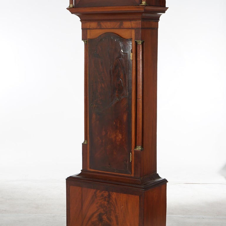 Antique English J. Carpenter Harris Town Flame Mahogany Grandfather Clock 19thC