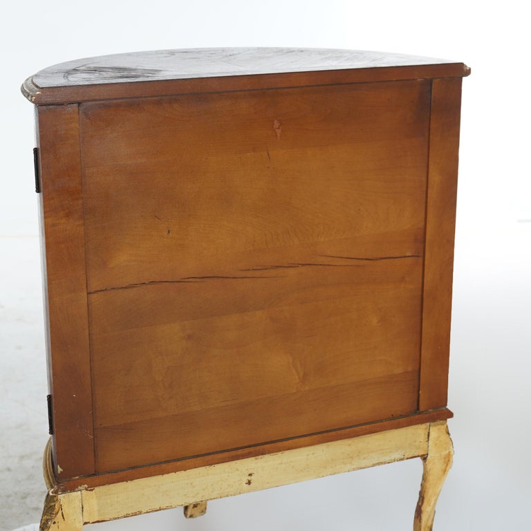 Two Antique Antique French Satinwood Inlaid Marquetry Demilune Side Tables C1920