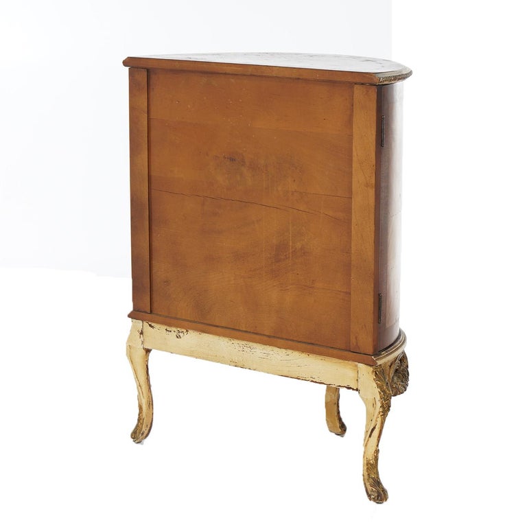 Two Antique Antique French Satinwood Inlaid Marquetry Demilune Side Tables C1920