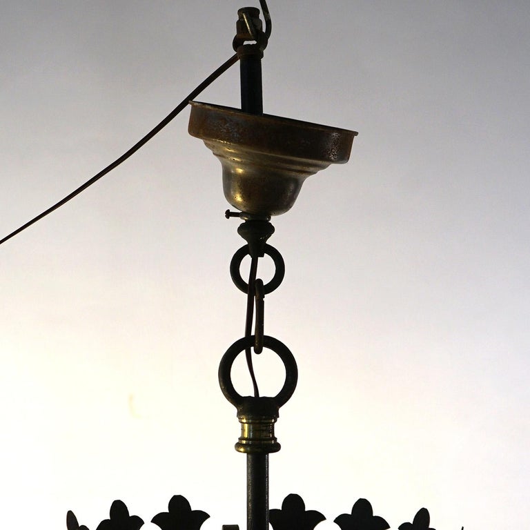 Three Gothic Yellin & Bach Style Arts & Crafts Wrought Iron Hanging Lights C1920